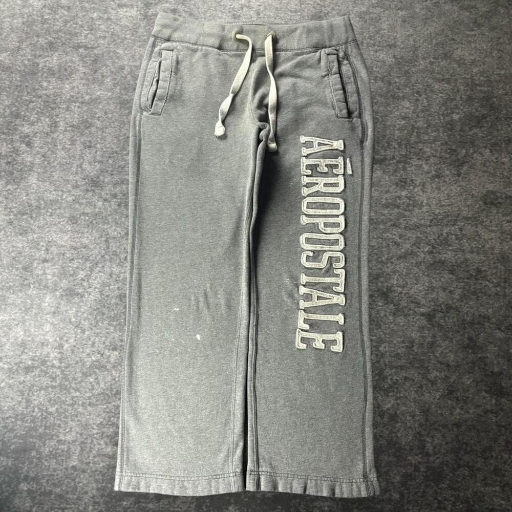 Aeropostale Spellout Sweatpants Mens Small Gray Baggy Straight Leg Y2K